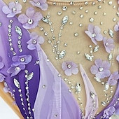 ieftine Rochii de patinaj artistic-Rochie de Patinaj Artistic Pentru femei Fete Πατινάζ στο πάγο Rochii Mov Mâneci cu Gaura Vopsirea Halo Înaltă Elasticitate Profesional Competiție Ținută Patinaj Termic cald Cristale / Strasuri Manșon
