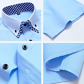 billiga Button Down-skjortor för män-Herr Skjorta Button Down skjorta Rutig Bröllop Utomhus Blå Himmelsblå Kortärmad Nedvikt Sommar Vår Kläder Lappverk