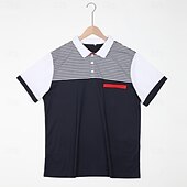 baratos Polo Clássico Masculino-Homens Camiseta Polo Camisa de golfe Casual Feriado gola pólo com nervuras Manga Curta Moda Básico Bloco de cor Riscas Clássico Verão Normal Branco Amarelo Vinho Azul Marinho Azul Céu Camiseta Polo