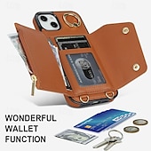 economico Cover per iPhone-telefono Custodia Per iPhone 16 15 14 Pro Max Plus iPhone 13 12 11 Pro Max Mini Custodia Portafoglio Cerniera con Cordino Con Cinturino da Polso Retrò TPU Pelle PU