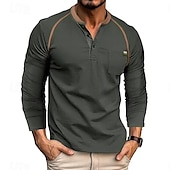 cheap Casual Henley Tee-Men&#039;s Henley Shirt Tee Top Color Block Crewneck Outdoor Casual Long Sleeve Button Front Pocket Clothing Apparel Fashion Designer Comfortable