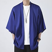 economico Giubbotti e cappotti da uomo-Per uomo Mantello / mantelle Giacca Kimono Esterno Giornaliero Crema solare Traspirante Primavera estate Liscio Di tendenza Informale Colletto Standard Nero Bianco Rosa Blu Grigio chiaro Giacca