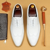 levne Klasické Společenské Boty-pánské prémiové boty z hovězí kůže bílé brogue oxford boty - elegantní šněrovací společenské boty pro formální příležitosti