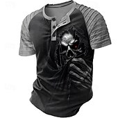 お買い得  ゴースト＆スカル-男性用 暗い Tシャツ 半袖 3Dプリント レトリ／ヴィンテージ ゴシック パーティー ストリート 夏 春 ブラック グレー ヘンリーカラー ヘンリーTシャツ