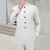 voordelige Heren Klassieke Blazers-Voor heren Blazer liiketoiminta Cocktailparty Bruiloft Modieus Casual Lente &amp; Herfst Polyester Effen nappi Zak Comfortabel Enkele rij knopen Blazer Zwart Wit Geel Rood