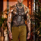 preiswerte Fitness Tank-Tops-Herren Tank Top Weste Unterhemd Ärmelloses Shirt Ärmellos Rundhalsausschnitt Sommer Einfach Mode Designer Basic Netz Urlaub Straße Ausgehen Schwarz Top T-Shirt für Herren
