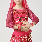 cheap Belly Dancewear-Belly Dance Kids&#039; Dancewear Top Pure Color Splicing Tulle Girls&#039; Performance Training 3/4 Length Sleeve High Polyester