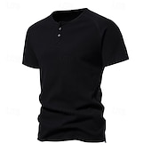 levne Ležérní tričko Henley-Pánské Tričko s knoflíkem Tričko Tričko Henley Trička Krátký rukáv Henley Jaro léto Bez vzoru Pit Strip Módní Designové Základní Dovolená ulice Jdeme ven Černá Bílá Námořnická modř Top tričko pro muže