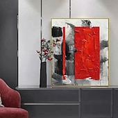 abordables Peintures à l&#039;huile-peint à la main rouge jaune peinture à l&#039;huile abstraite sur toile peinture à l&#039;huile moderne faite à la main peint à la main rouge jaune grande peinture à l&#039;huile mur art peinture pour la décoration