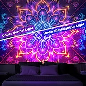billige Blacklight -billedvev-mandala bohemisk blacklight billedvev uv reaktiv glød i mørket trippy zen meditasjon tåkete natur hengende billedvev veggkunst veggmaleri for stue soverom