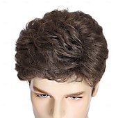 economico Parrucche uomo-parrucca marrone da uomo, parrucche marroni corte per uomo parrucca soffice a strati naturali parrucche quotidiane per ragazzi maschili con capelli sintetici realistici per Halloween