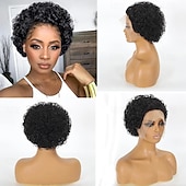 economico Parrucche lace front capelli veri-Parrucca frontale in pizzo pixie cut 13x1 capelli umani lisci trasparenti parrucche per capelli umani parrucche per capelli remy parrucca caschetto corto