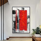 abordables Peintures à l&#039;huile-peint à la main rouge jaune peinture à l&#039;huile abstraite sur toile peinture à l&#039;huile moderne faite à la main peint à la main rouge jaune grande peinture à l&#039;huile mur art peinture pour la décoration