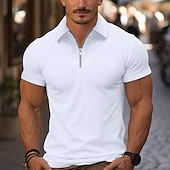 cheap Vacation-Men&#039;s Quarter Zip Polo Golf Shirt Daily Holiday Turndown Short Sleeve Fashion Basic Plain Spring &amp; Summer Regular Fit Light Blue Black White Pink Wine Navy Blue Quarter Zip Polo