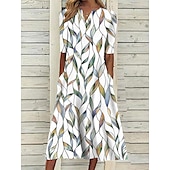 ieftine rochie florală-Rochie Midi pentru Femei Rochie Casual Rochie Shift Imprimeu cu Frunze V Guler Clasic Casual Zilnic Vacanță Mânecă Jumătate Vară Primăvară