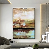 baratos Pinturas Abstratas-grande artesanal bege turquesa paisagem pintura em folha de ouro pinturas a óleo tríptico abstratas feitas à mão sobre tela arte de parede de grandes dimensões ste de 3 pintura a óleo para sala de