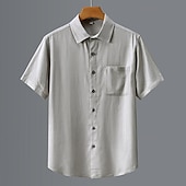 halpa Business Casual-Miesten Paita Pellava paita Rento paita Button Up paita Puuvillainen paita Tavallinen Loma Katu Valkoinen Vaalean harmaa Tumman harmaa Beesi Lyhythihainen Sänkyjen avaus Kesä Vaatetus Painike alas