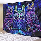 levne Tapiserie Blacklight-blacklight gobelín uv reaktivní záře ve tmě záře party neon psychedelický trippy misty závěsný gobelín sova nástěnná malba pro obývací pokoj ložnice