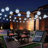abordables Lumières de cordes solaires-Guirlande lumineuse à énergie solaire avec boules de cristal pour réception de mariage, 10 m, 100 LED, 8 modes d&#039;éclairage pour Noël, jardin, camping, fêtes, mariages, anniversaires&amp;amp;décoration