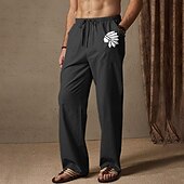 economico Casa-Per uomo Pantaloni estivi Vita elastica Pop art Comfort Lunghezza intera Esterno Abbigliamento di strada Festività Hawaiano Nero Bianco Media elasticità