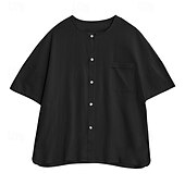 economico Casual da lavoro-Per uomo Camicia Camicia di lino Camicia casual Camicia di cotone Camicia cinese Semplice Vacanza Streetwear Nero Azzurro cielo Verde Albicocca Manica Corta Collo alla coreana Estate Abbigliamento