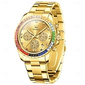 billige Kvartsklokker-OLEVS Herre Kvarts klokker Kreativ Mote Armbåndsur Selvlysende Kalender Kronograf VANNTETT Stål Klokke