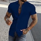 abordables camisa con botones para hombre-Hombre Camisa Camisa de verano Abotonar la camisa gris azul Negro Blanco Amarillo Rosa Manga Corta Letra Cuello Vuelto Calle Casual Abotonar Ropa Mezcla de Algodón Moda Casual Cómodo