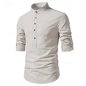 economico Casual da lavoro-Per uomo Camicia Camicia con colletto cinese Camicia con colletto alla coreana Camicia popover Maglietta informale Camicia di cotone A strisce Da mare Hawaiano Nero Bianco Rosa Viola Manica lunga A