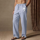 cheap Home-Men&#039;s Summer Pants Elastic Waist Tree Coconut Tree Comfort Full Length Outdoor Streetwear Vacation Hawaiian White Blue Micro-elastic