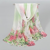 cheap Chiffon Scarves-Women&#039;s Rectangle Scarf Street Daily Date Grey Yellow Scarf Floral