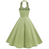 cheap Dresses-Retro Vintage 1950s Vacation Dress Midi Dress Swing Dress Flare Dress Halterneck Solid Color Women&#039;s Masquerade Casual Daily Bachelorette Party Adults&#039; Dress Homecoming Dresses