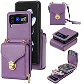 baratos Capa Samsung-telefone Capinha Para Samsung Galaxy Z Virar 6 Z Flip 5 Z Flip 4 Z Flip 3 Capa traseira Capa articulada Zíper com cordão Slot para cartão Retro PC Couro PU