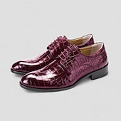 cheap Formal-Men&#039;s Luxury Purple Crocodile Pattern Leather Oxford Shoes – Faux Leather, Lace-Up Design, Formal Business and Wedding Footwear