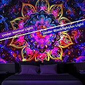 billige Blacklight -billedvev-mandala bohemisk blacklight billedvev uv reaktiv glød i mørket trippy zen meditasjon tåkete natur hengende billedvev veggkunst veggmaleri for stue soverom