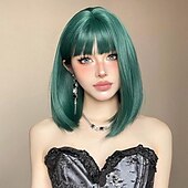 economico Parrucche trendy sintetiche-Parrucche sintetiche Uniformi Costumi di carriera Da principessa Liscio Kinky liscia Parte di mezzo Taglio scalato A macchina Parrucca 14 pollici Nero / Verde scuro Capelli sintetici Per donna