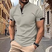 cheap Men&#039;s Classic Polo-Men&#039;s Golf Shirt Golf Polo Work Casual Stand Collar Short Sleeve Basic Modern Color Block Patchwork Button Spring &amp; Summer Regular Fit Black White Navy Blue Sky Blue Khaki Gray Golf Shirt