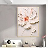preiswerte Blumen-/Botanische Gemälde-handgemaltes weißes rosa Blumenölgemälde auf Leinwand handgemachtes 3D-Texturblumengemälde abstrakte rosa Blumenkunst individuelles Gemälde für Wohnzimmer-Schlafzimmer-Wanddekor