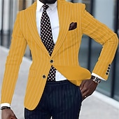 abordables Blazers Clásicos para Hombres-Hombre Graduación chaqueta Negocio Fiesta de Cóctel Fiesta de Boda Moda Casual Primavera &amp; Otoño Poliéster Rayas Botones Bolsillo Cómodo Botonadura Simple Chaqueta de sport Negro Blanco Amarillo Rosa