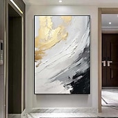 baratos Pinturas Abstratas-pintura a óleo com textura de ouro preto e branco arte de parede feita à mão pintura abstrata de ouro em tela pintura abstrata minimalista pintada à mão decoração de parede pintura de arte de parede