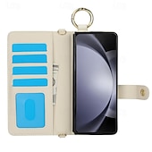cheap Samsung Cases-Phone Case For Samsung Galaxy Z Fold 6 Z Fold 5 Z Fold 4 Z Fold 3 Back Cover with Stand Holder Magnetic with Lanyard Retro TPU PU Leather