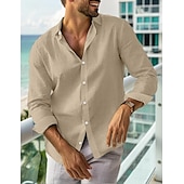 preiswerte Urlaub-Herren leinenhemd Sommerhemd Strandbekleidung Lässiges Hemd Knopfhemd Glatt Urlaub Curise Schwarz Weiß Rosa Marineblau Langarm Kargen Frühling Sommer Bekleidung