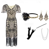 baratos Conjuntos-Retro Vintage Loucos anos 20 Anos 20 Vestido melindroso Roupa Vestido Coquetel O Grande Gatsby Convidado do casamento Paetês Franjas Mulheres Natal Carnaval Baile de Máscaras Festa / Noite Mascarilha