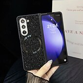 cheap Samsung Cases-Phone Case For Samsung Galaxy Z Fold 5 Z Fold 4 Z Fold 3 Back Cover Magnetic Adsorption Magnetic Bling Glitter Shiny Shockproof Color Gradient PC