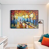 billiga Oljemålningar-överdimensionerad färgglad blomma träd oljemålning handgjord abstrakt väggdekor bohemisk träd landskap oljemålning väggdekor present samtida konstverk för vardagsrum unikt träd konstverk