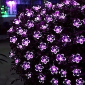 abordables Guirlandes solaires-Guirlande lumineuse solaire élégante pour réception de mariage, guirlande lumineuse à fleurs de 33 pieds, 100 LED, 8 modes, lumières violettes pour fête de mariage, décorations d&#039;intérieur,