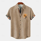 economico Classico-Per uomo Camicia Camicia di lino Camicia hawaiana estiva Camicie retrò Camicia vintage Camicia etnica Quotidiano Verde chiaro Blu Azzurro cielo Marrone Manica Corta Collo ripiegato Estate Primavera