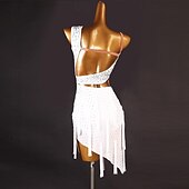 cheap Latin Dancewear-Latin Dance Exotic Dancewear Latin Salsa Dance Dress Tassel Crystals / Rhinestones Women&#039;s Performance Daily Wear Sleeveless Spandex