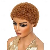 abordables Perruques sans bonnet-Afro bouclés courts coupe de lutin perruques de cheveux humains ombré #30 couleur pleine machine faite perruque remy cheveux perruques abordables pour un usage quotidien