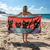 お買い得  ビーチタオルセット-ビーチタオル ブラックキャット 100% マイクロファイバー 特大ビーチタオル、35&quot;x70&quot;、ティーンズ大人用大型スイムタオル、速乾性、吸水性、ソフト、旅行、お風呂、プールなど多用途