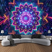 billige Blacklight -billedvev-mandala bohemisk blacklight billedvev uv reaktiv glød i mørket trippy zen meditasjon tåkete natur hengende billedvev veggkunst veggmaleri for stue soverom